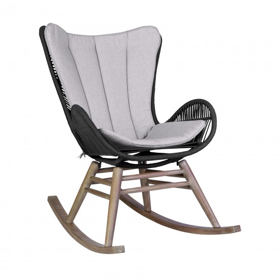 Fanny Outdoor Patio Rocking chair in Light Eucalyptus Wood and Charcoal Rope