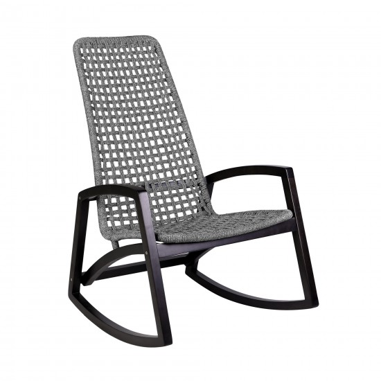 Sequoia Outdoor Patio Rocking Chair in Dark Eucalyptus Wood and Grey Rope