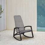 Sequoia Outdoor Patio Rocking Chair in Dark Eucalyptus Wood and Grey Rope