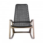 Sequoia Outdoor Patio Rocking Chair in Light Eucalyptus Wood and Charoal Rope