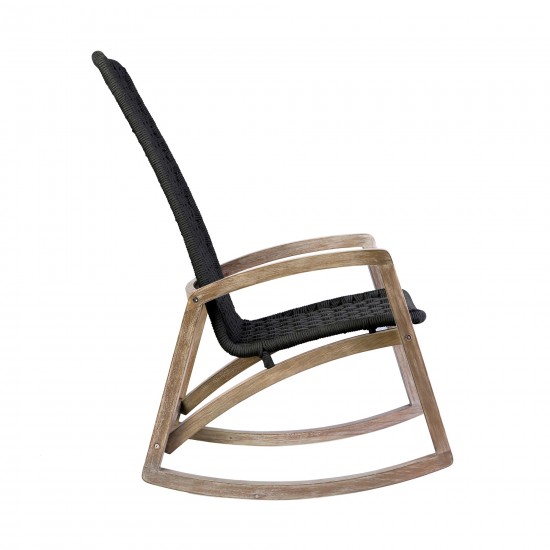 Sequoia Outdoor Patio Rocking Chair in Light Eucalyptus Wood and Charoal Rope