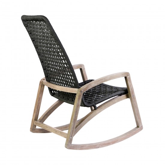 Sequoia Outdoor Patio Rocking Chair in Light Eucalyptus Wood and Charoal Rope