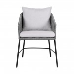 Calica Outdoor Patio Dining Chair in Black Metal and Grey Rope