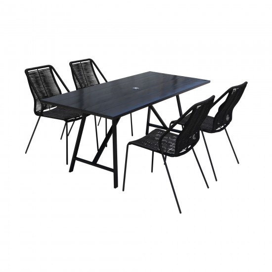 Koala and Clip 5 Piece Dining Set in Dark Eucalyptus Wood and Metal with Black