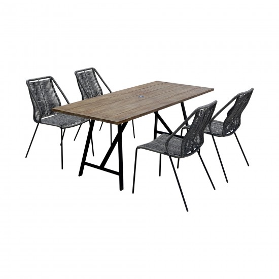 Koala and Clip 5 Piece Dining Set in Light Eucalyptus Wood and Metal with Grey