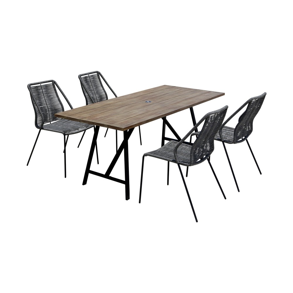 Koala and Clip 5 Piece Dining Set in Light Eucalyptus Wood and Metal with Grey