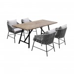 Koala and Calica 5 Piece Dining Set in Light Eucalyptus and Metal with Grey Rope