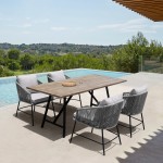 Koala and Calica 5 Piece Dining Set in Light Eucalyptus and Metal with Grey Rope