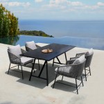 Koala and Calica 5 Piece Dining Set in Dark Eucalyptus and Metal with Grey Rope