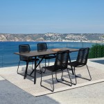 Koala and Shasta 5 Piece Dining Set in Dark Eucalyptus and Metal with Black Rope