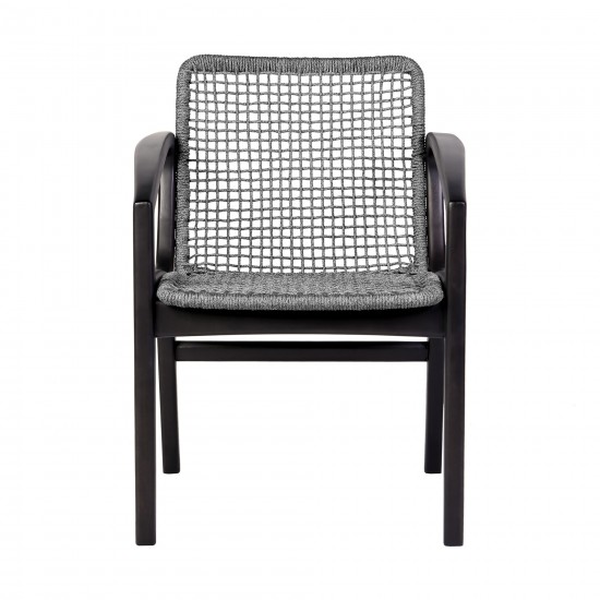 Brighton Outdoor Patio Dining Chair in Dark Eucalyptus Wood and Grey Rope