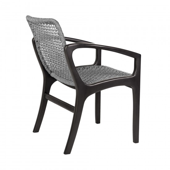 Brighton Outdoor Patio Dining Chair in Dark Eucalyptus Wood and Grey Rope