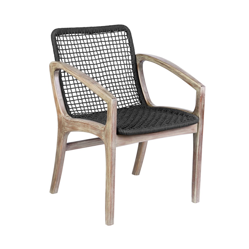 Brighton Outdoor Patio Dining Chair in Light Eucalyptus Wood and Charcoal Rope