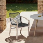 Brighton Outdoor Patio Dining Chair in Light Eucalyptus Wood and Charcoal Rope