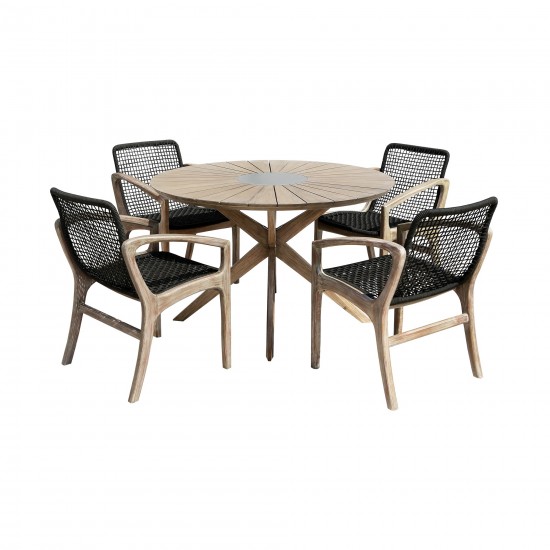 Sachi and Brighton 5 Piece Dining Set in Light Eucalyptus Wood with Charcoal