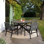 Sachi and Brighton 5 Piece Dining Set in Dark Eucalyptus Wood with Grey Rope