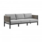 Cuffay 4 Piece Patio Furniture Set in Black Aluminum and Rope with Grey Cushions