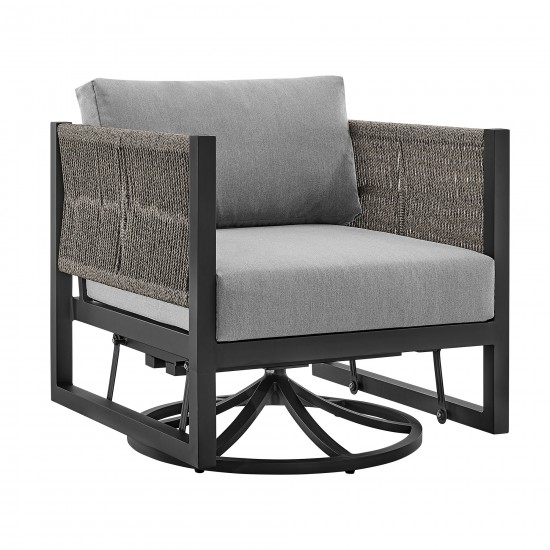 Cuffay Patio Swivel Glider Lounge Chair in Black Aluminum with Grey Cushions