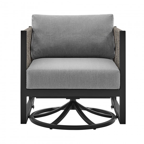 Cuffay Patio Swivel Glider Lounge Chair in Black Aluminum with Grey Cushions