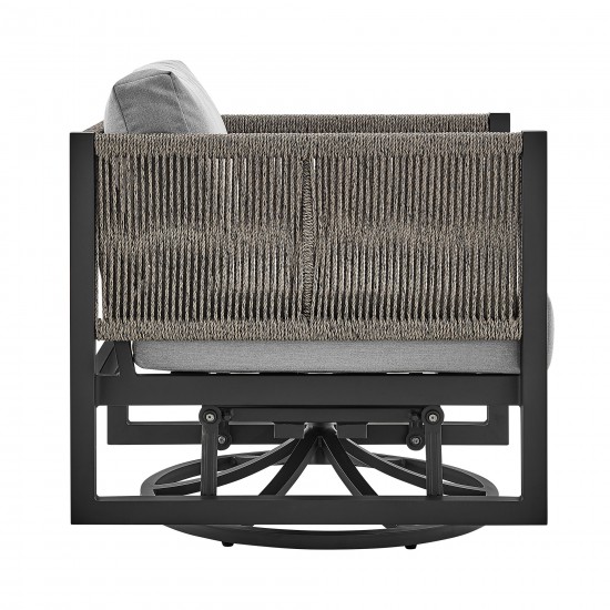 Cuffay Patio Swivel Glider Lounge Chair in Black Aluminum with Grey Cushions