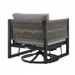 Cuffay Patio Swivel Glider Lounge Chair in Black Aluminum with Grey Cushions