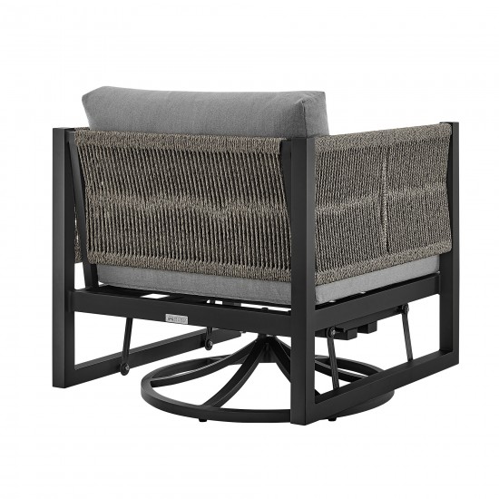 Cuffay Patio Swivel Glider Lounge Chair in Black Aluminum with Grey Cushions