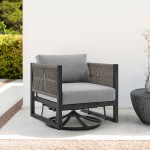 Cuffay Patio Swivel Glider Lounge Chair in Black Aluminum with Grey Cushions