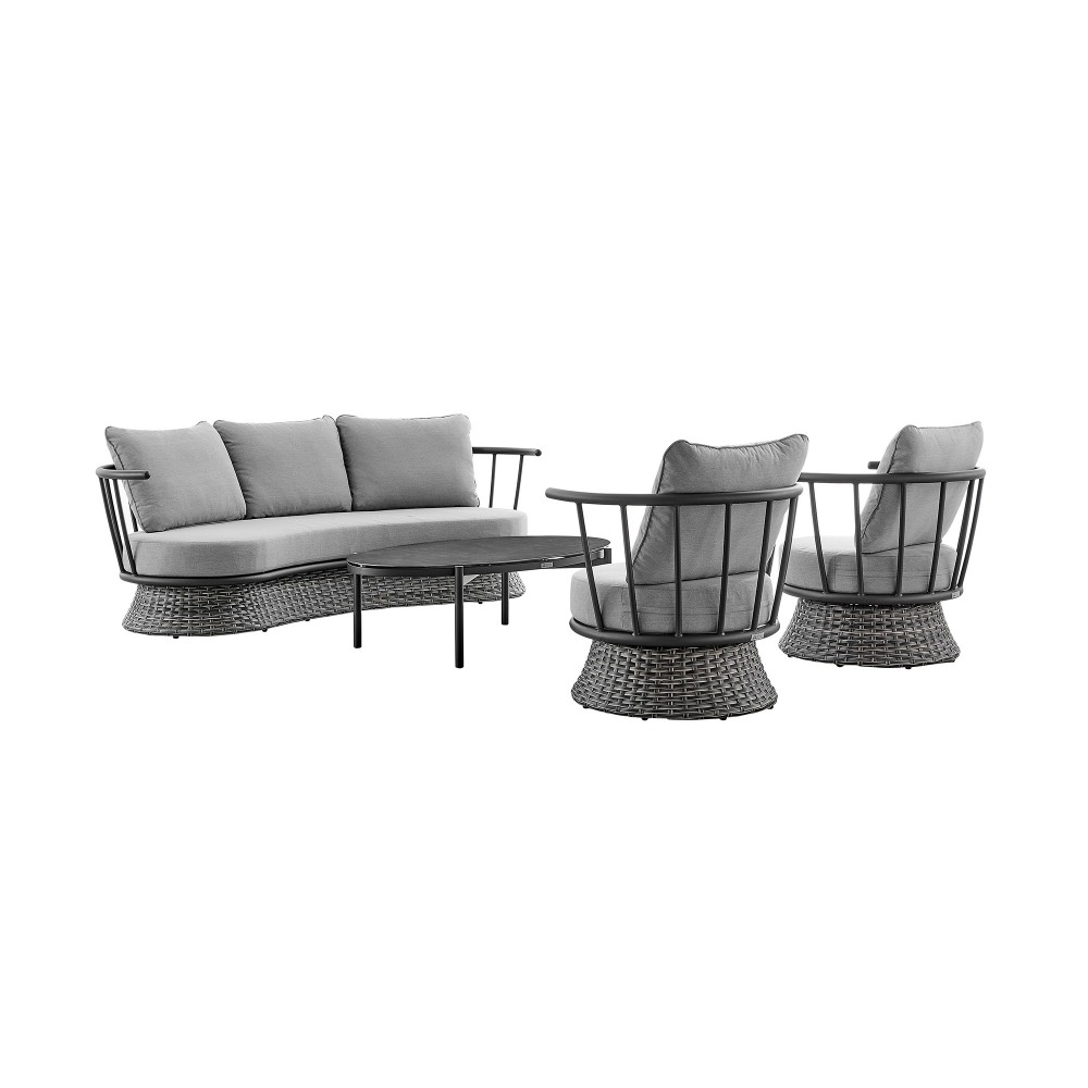 Monk 4 Piece Patio Furniture Set in Black Aluminum