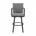 Don 30" Outdoor Patio Bar Stool in Black Aluminum with Grey Cushions