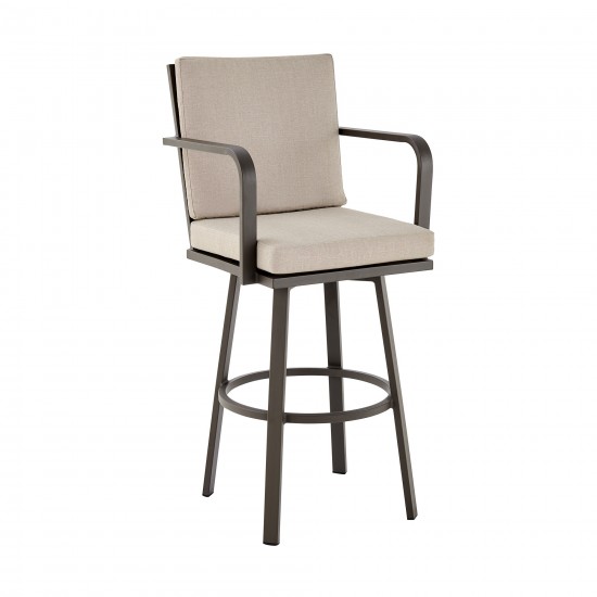 Don 30" Outdoor Patio Bar Stool in Brown Aluminum with Cushions