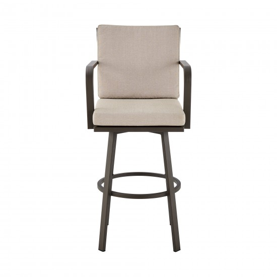 Don 30" Outdoor Patio Bar Stool in Brown Aluminum with Cushions