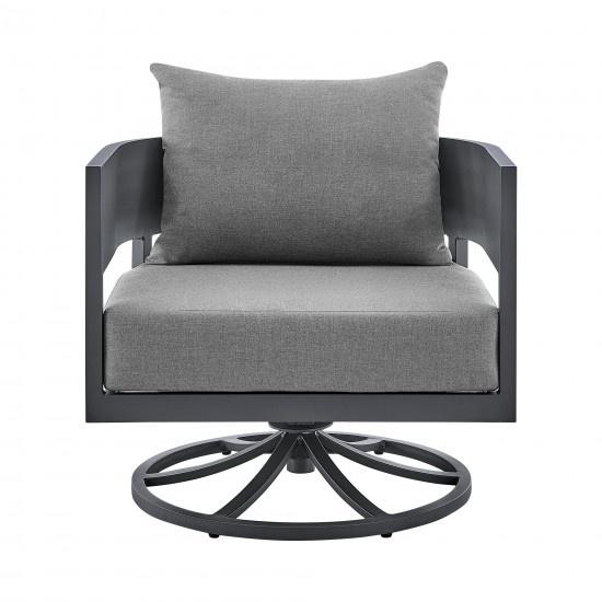 Argiope Outdoor Patio Swivel Rocking Chair in Grey Aluminum with Cushions