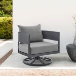 Argiope Outdoor Patio Swivel Rocking Chair in Grey Aluminum with Cushions