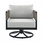 Felicia Patio Swivel Rocking Chair in Black Aluminum and Grey Rope with Cushions