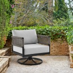 Felicia Patio Swivel Rocking Chair in Black Aluminum and Grey Rope with Cushions