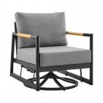 Royal Patio Swivel Glider Lounge Chair in Black Aluminum and Teak Wood