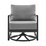 Royal Patio Swivel Glider Lounge Chair in Black Aluminum and Teak Wood