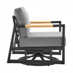 Royal Patio Swivel Glider Lounge Chair in Black Aluminum and Teak Wood