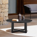 Argiope Outdoor Patio Round Coffee Table in Black Aluminum