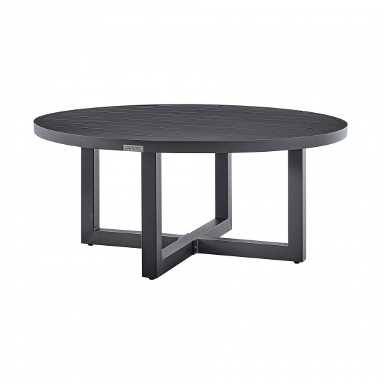 Argiope Outdoor Patio Round Coffee Table in Grey Aluminum