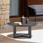 Argiope Outdoor Patio Round Coffee Table in Grey Aluminum