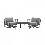 Shari and Tiffany 3 Piece Patio Swivel Seating Set in Black Aluminum