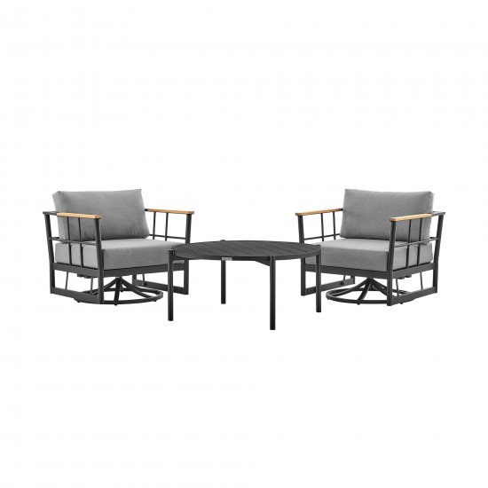 Shari and Tiffany 3 Piece Patio Swivel Seating Set in Black Aluminum