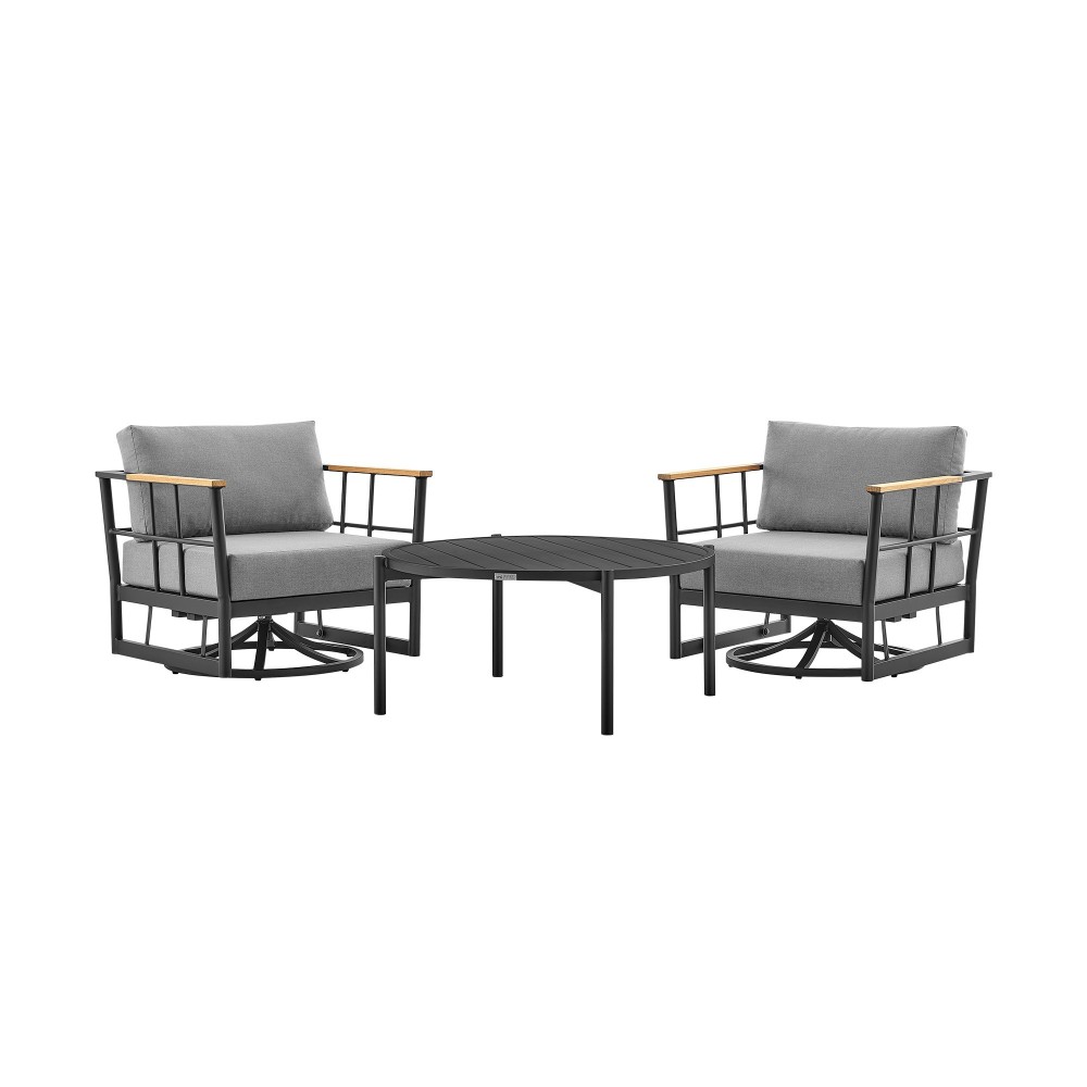 Shari and Tiffany 3 Piece Patio Swivel Seating Set in Black Aluminum