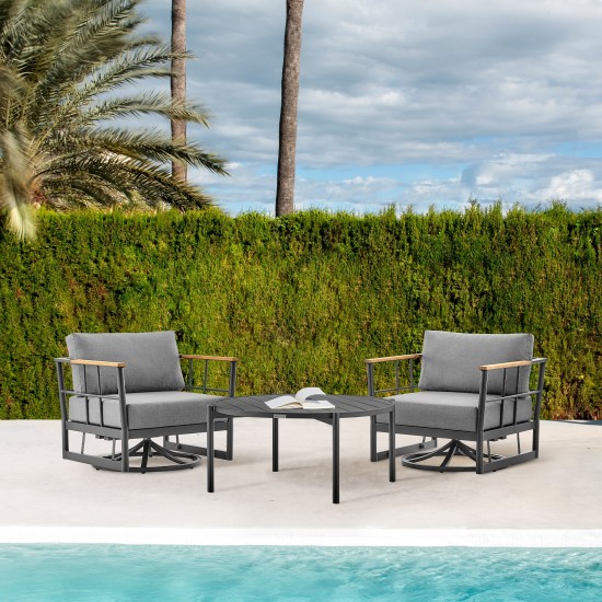 Shari and Tiffany 3 Piece Patio Swivel Seating Set in Black Aluminum