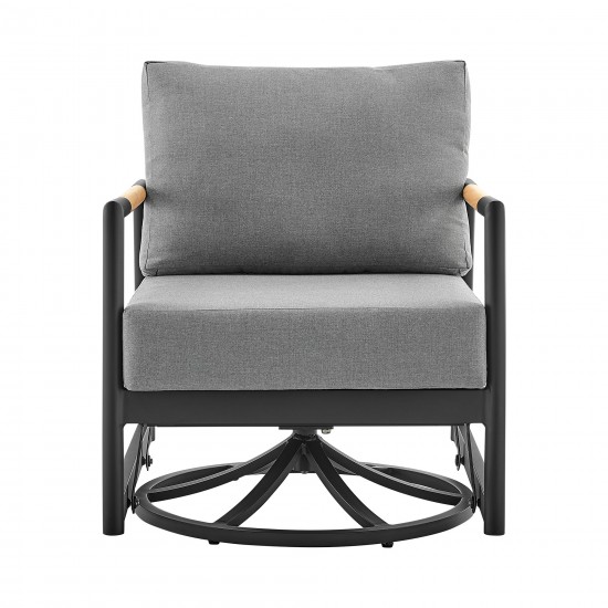 3 Piece Patio Swivel Seating Set in Black Aluminum with Teak Wood