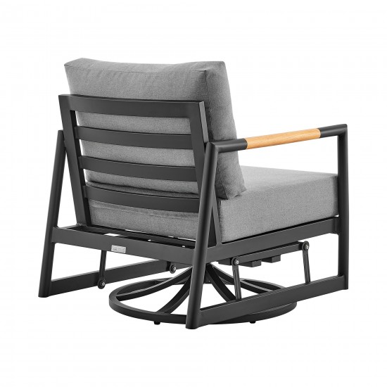 3 Piece Patio Swivel Seating Set in Black Aluminum with Teak Wood