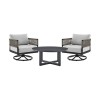 3 Piece Patio Swivel Seating Set in Black Aluminum with Grey Rope