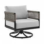 3 Piece Patio Swivel Seating Set in Black Aluminum with Grey Rope