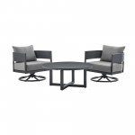 Argiope 3 Piece Patio Swivel Seating Set in Dark Grey Aluminum